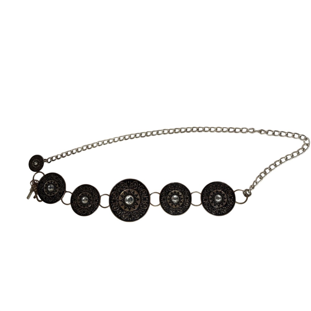 Chico's Adjustable Medallion Chain Belt Antique Gold Boho Western Statement